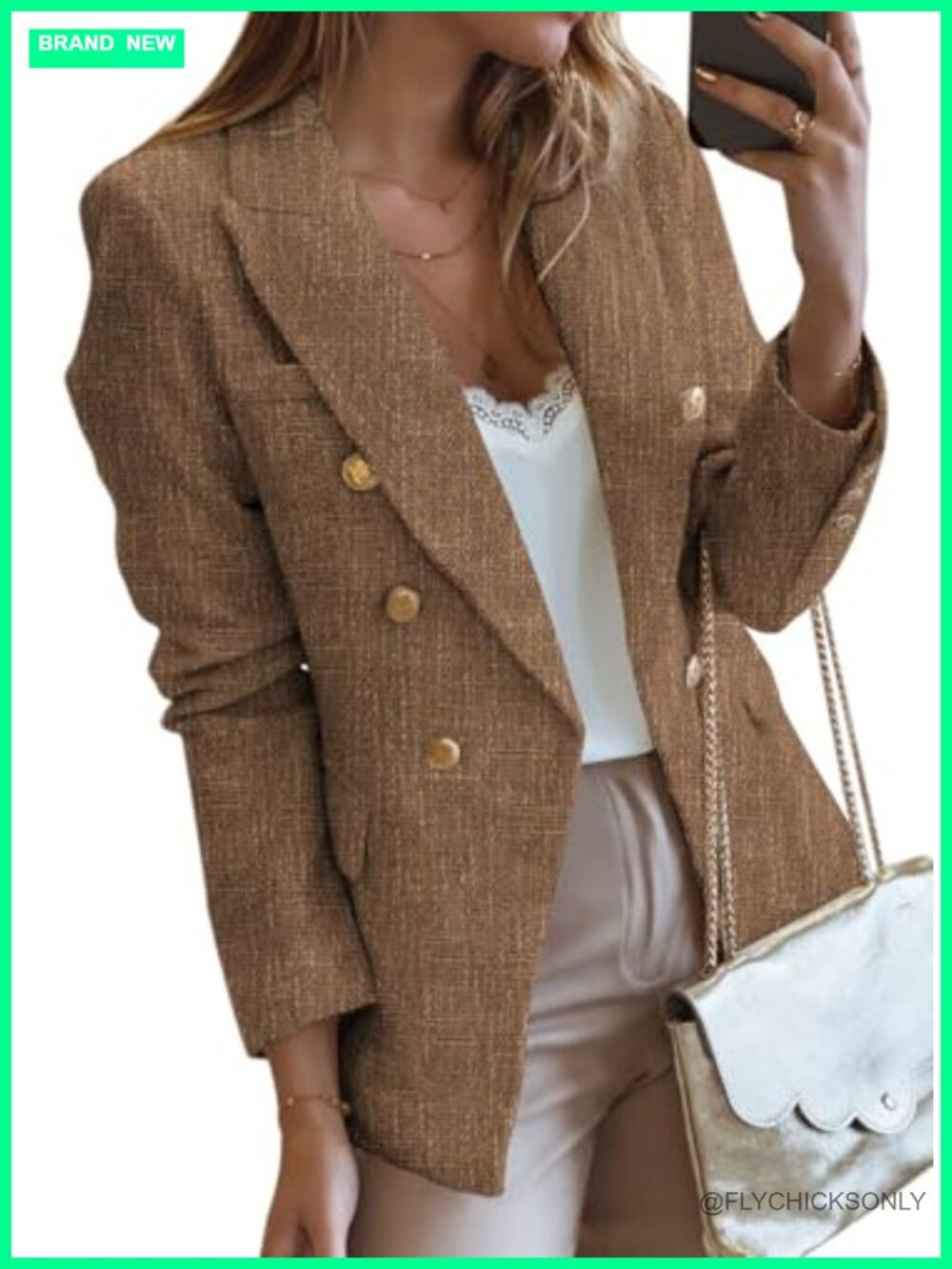 Happy Sailed Womens Tweed Blazer Double Breasted Open Front Long Sleeve Work